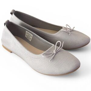 Danskin Wonder Light Gray Mesh Ballet Flats with Bow Sz 8.5 (9) Cushion Soles